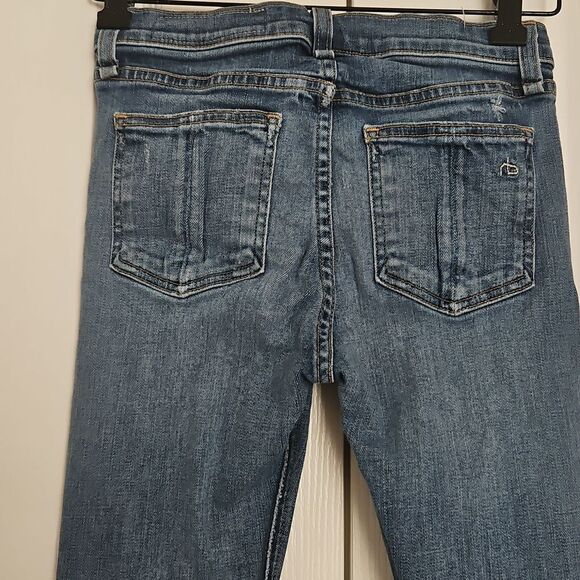 Women's Blue Distressed Jeans With Raw Hem - Picture 5 of 16